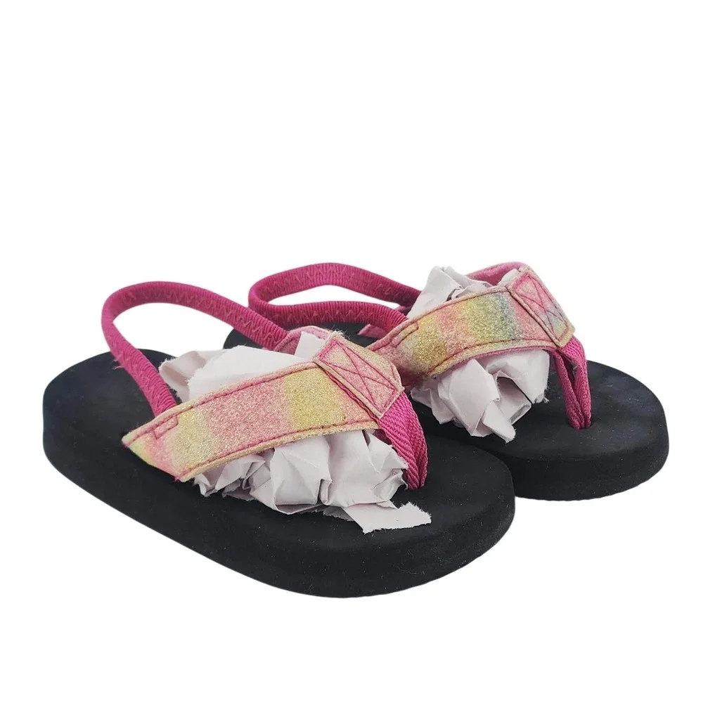 Wonder Nation Toddler Girls Pink Glitter Ombre Flip Flop with Backstrap Size 5-6